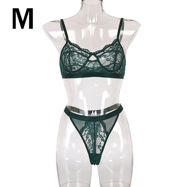 Encaje encantador conjunto de ropa interior sujetador ropa interior regalo para mujer, verde oscuro, M 2 piezas Inevent XX000054-27