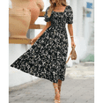 thumbnail image 5 of EASYBRAUS Women Floral Square Neck Puff Sleeve A Line Summer Dress Casual Midi Dress, 5 of 8