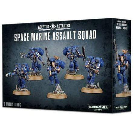 40K Space Marines Assault Squad, This box set contains five multi-part plastic Assault Marines, and includes a host of additional parts enabling.., By