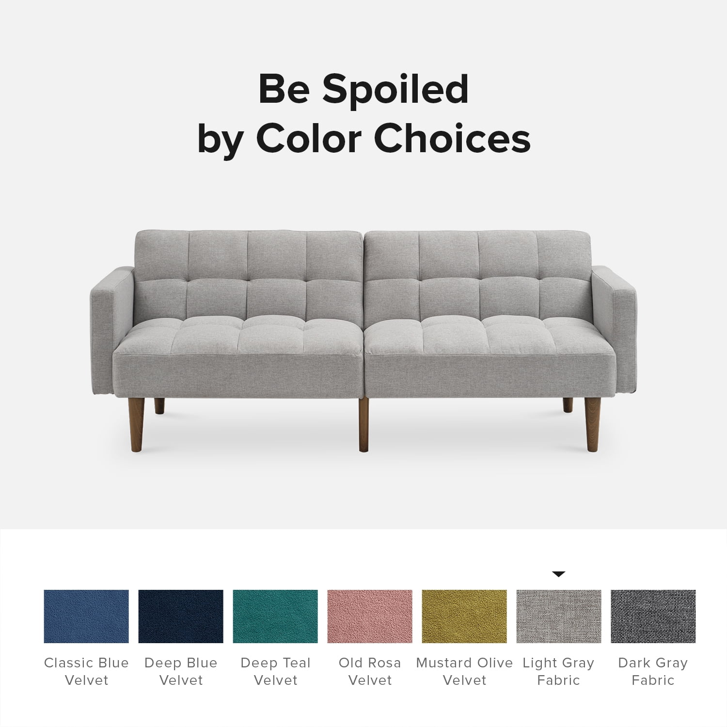 Mopio Aaron Twin Futon Sofa Split Back Design 77.5" Light Gray Fabric