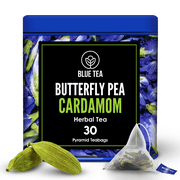 BLUE TEA - Butterfly Pea Flower Cardamom Herbal Tea - 30 Pyramid Tea Bags | DETOX TEA | Natural Food Coloring, Iced Tea, Cooler, Cocktails , Mocktails - Vegan - Premium Tin Pack - GIFT |