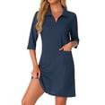 thumbnail image 1 of Batas de mujer con cremallera, waffle, de 3/4 de manga, bata de baño de longitud a la rodilla, ligera, abrigo de casa corto, pijama con bolsillos, XL, azul marino, 1 of 6