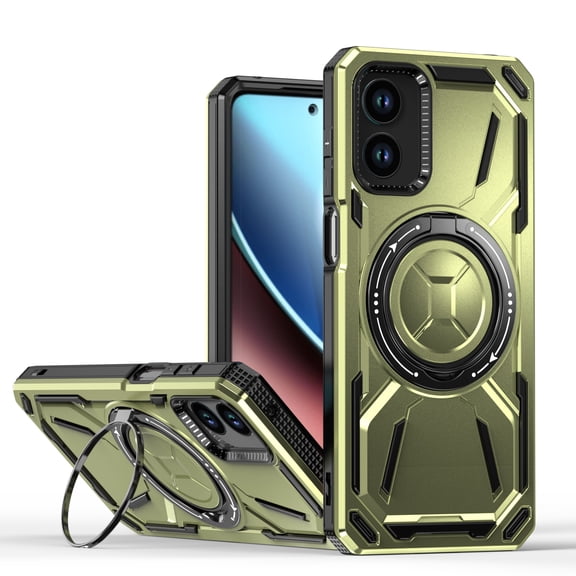 Case for Moto G Play 4G (2024) with Ring Stand, Support Magnetic Charging, Shockproof Rugged Case Dual-Layers Military Grade Drop Protective Cover with Hidden Stand for Moto G Play 4G (2024), Green
