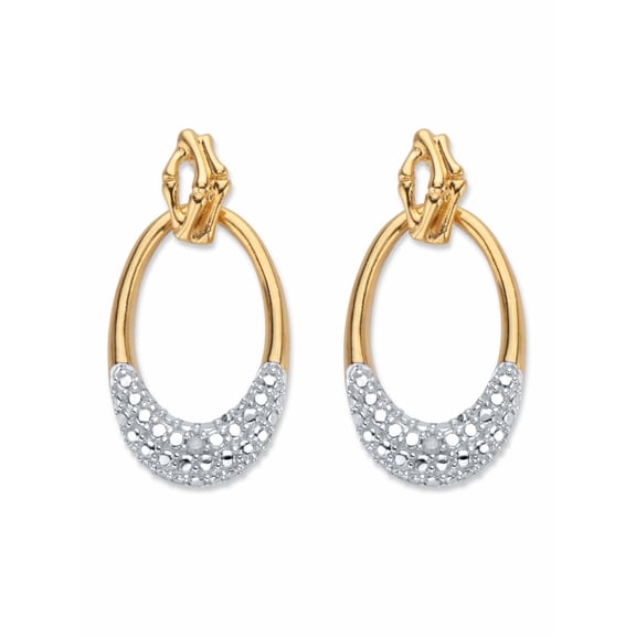 PalmBeach Jewelry Round Diamond Accent Oval Drop Earrings 1" 18k Gold-Plated