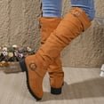 thumbnail image 4 of Rokment Slouchy Boots for Women Knee High Wide Calf Fashion Buckles Suede Chunky Block Low Heel Casual over The Knee Long Tall Dress Boots Ladies Orange Size 6.5, 4 of 7