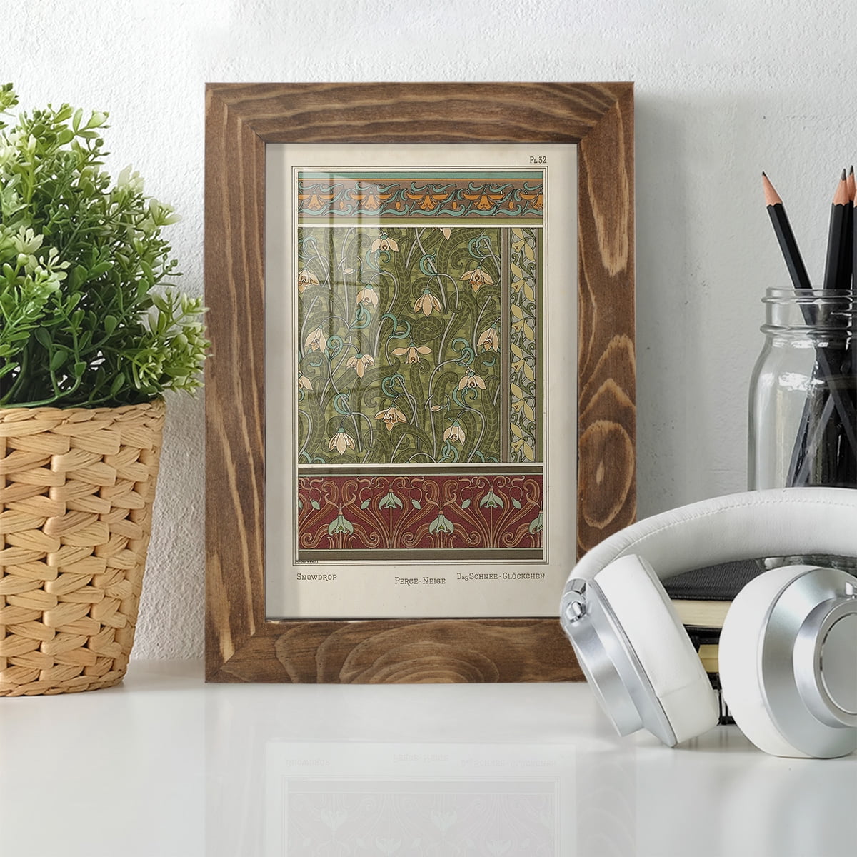 Nouveau Decorative VI - Framed Print w/glass - Walnut
