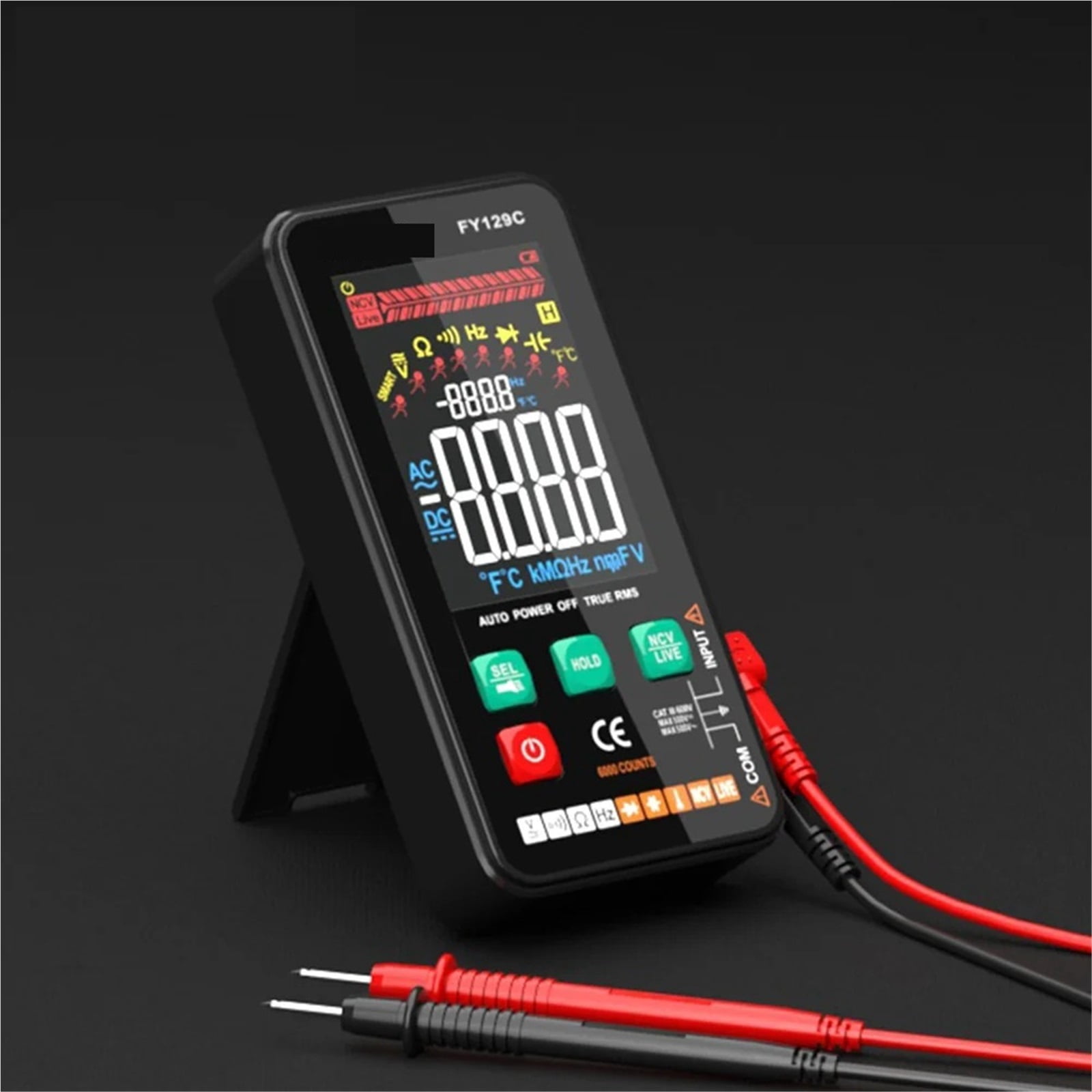 Smart Digital Multimeter With Bracket LCD Color Screen AC/DC Voltage Tester Ohm Diode NCV Frequency Live Wire Check ,Battery Test