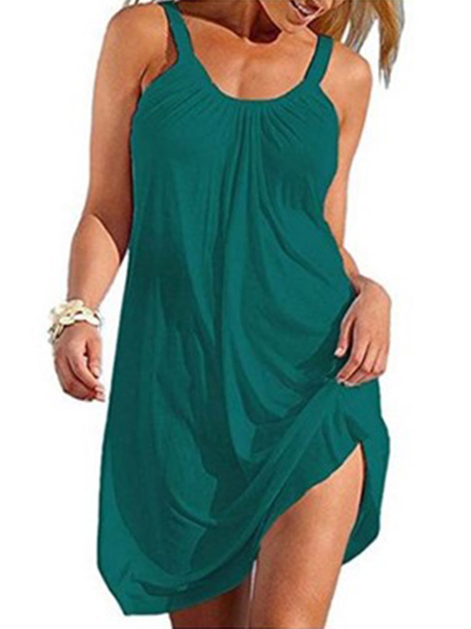Armfer Bathing suit Women Summer T Shirt Dress Color Gradient Loose Pleated Dress for Daily 