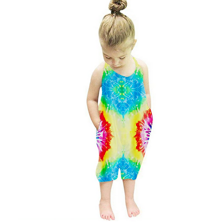 

Toddler Kid Baby Girl Sleeveless Tie Dye Romper Jumpsuit Summer Spaghetti Strap One Piece Bodysuit Harem Pants Clothes
