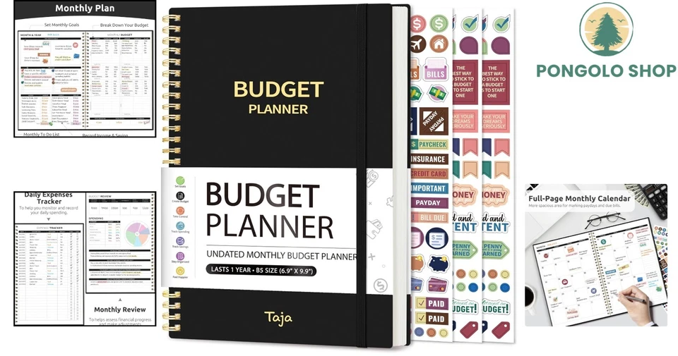 Durable Black Budget Planner With Stickers - Track Expenses & Reach Goals
