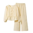 thumbnail image 2 of LYHaoo Clothing Sets for Girls Girls Autumn Outfits Long Sleeve Top And Pants Set With Bow Tie Detail Stylish Comfortable Casual Toddler Clothes Sizes 7-8 Years(Yellow), 2 of 6