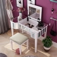 thumbnail image 4 of Gema Solid Wood 2-Piece Makeup Vanity Set with Mirror, White, 4 of 9