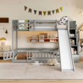 thumbnail image 2 of Twin-Over-Twin Bunk Bed with Slide, Storage Staircase & Detachable Rack, Wooden Kids Bed Frame with LED Light & Guardrail, 2 of 12
