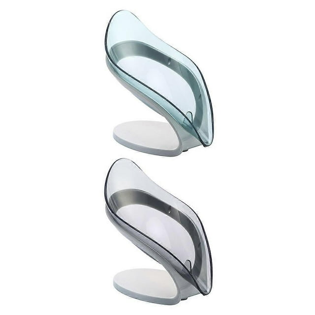 Creative Leaf Shaped Soap Dish Holder with Suction Cup Lightweight Drainage Storage Rack for Bathroom and Kitchen Countertops 2PCS Grey and Blue