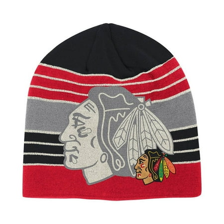 NHL Chicago Blackhawks Men's Face-Off Loud Beanie Knit Cap, One Size, Red, By Reebok, the official outfitter of the NHL By