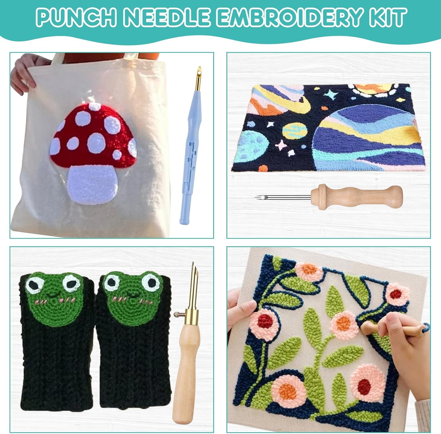 Punch Needle Embroidery Kit - Complete for Needle Punching - Includes Punch Needle Tools, Perfect for Crafting & Gift
