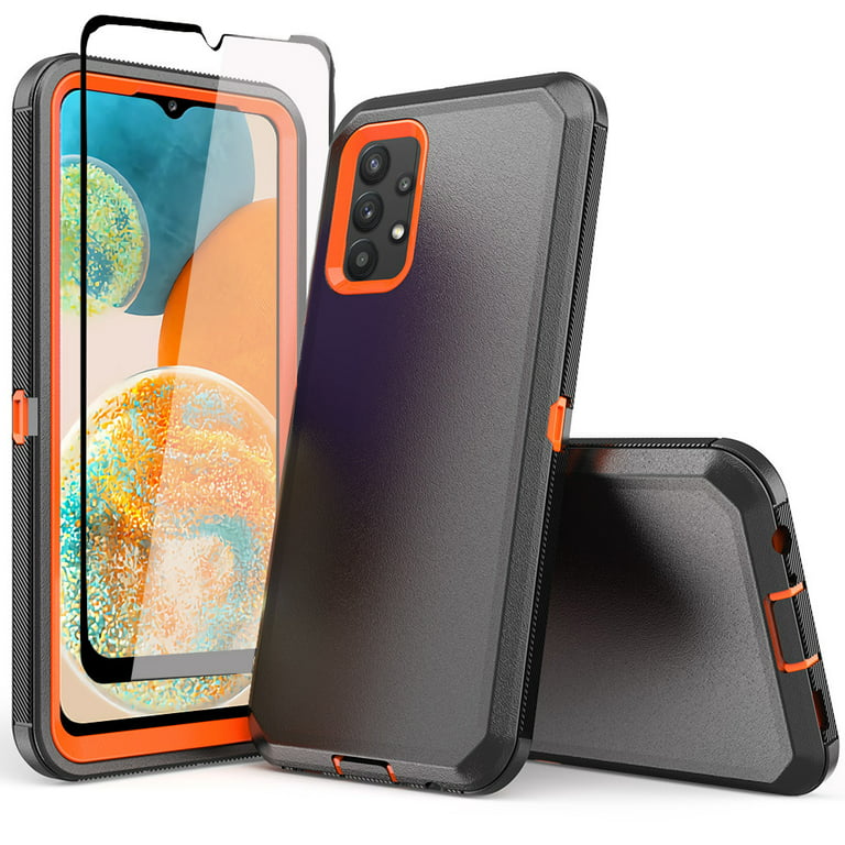 NIFFPD Samsung Galaxy A23 5G Case with Screen Protector Tough Rugged  Shockproof Protective Phone Case for Galaxy A23 5G Black&Orange 