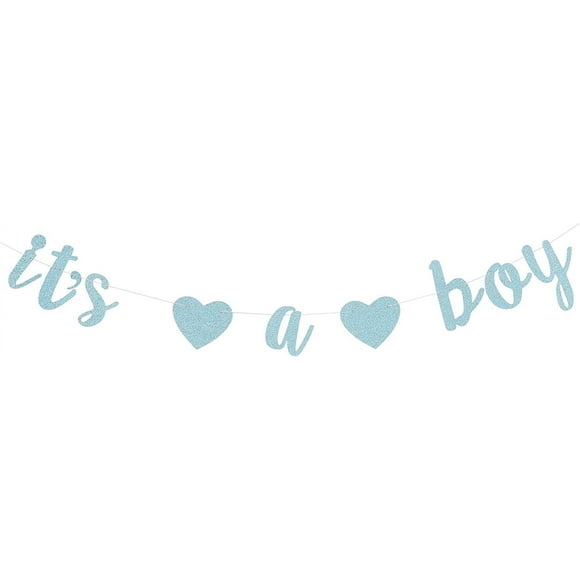 It's a Boy Banner Baby Shower Bunting Gender Reveal Party Decoration Supplies - Glitter Blue