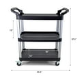 thumbnail image 3 of Heavy-Duty Utility Service Cart | 3 Shelf | | 450 Lbs Max Capacity | Rolling Utility Cart W 33" x H 37" x D 16" Black, 3 of 7
