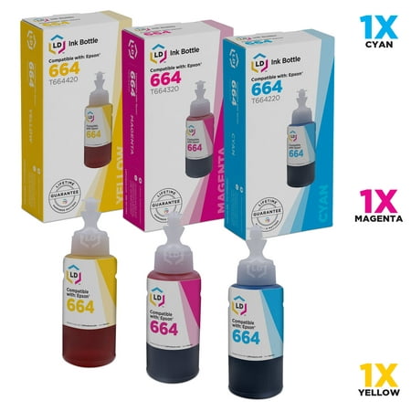 Compatible Bottle Replacement for Epson 664 High Yie (Cyan, Magenta, Yellow, 3-Pack)