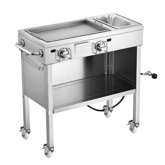 2-Burner Propane Griddle, SS Cart, Lock Wheels, 11,600BTU