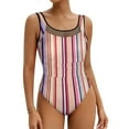 thumbnail image 2 of Retro Striped Swimsuit Colorful Print Female Swimwear One Piece Fashion Swimsuits Holiday Rave Push Up Sleeveless Bathing Suit, 2 of 7
