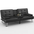 thumbnail image 2 of Devoko Modern Faux Leather Futon Sofa Bed Convertible Folding Sofa Bed Removable Armrests and 2 Cup Holders ,Black, 2 of 3