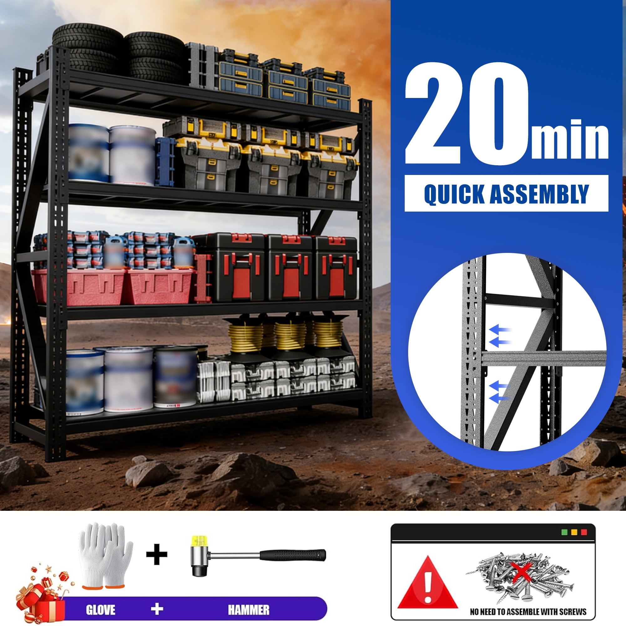 Xiweot 4-Tier Heavy Duty Metal Storage Shelving,6000lbs Capacity Adjustable Industrial Metal Shelving Unit,Freestanding Storage Rack for Garages,Warehouses,Pantry,75"W x 23.7"D x 69"H