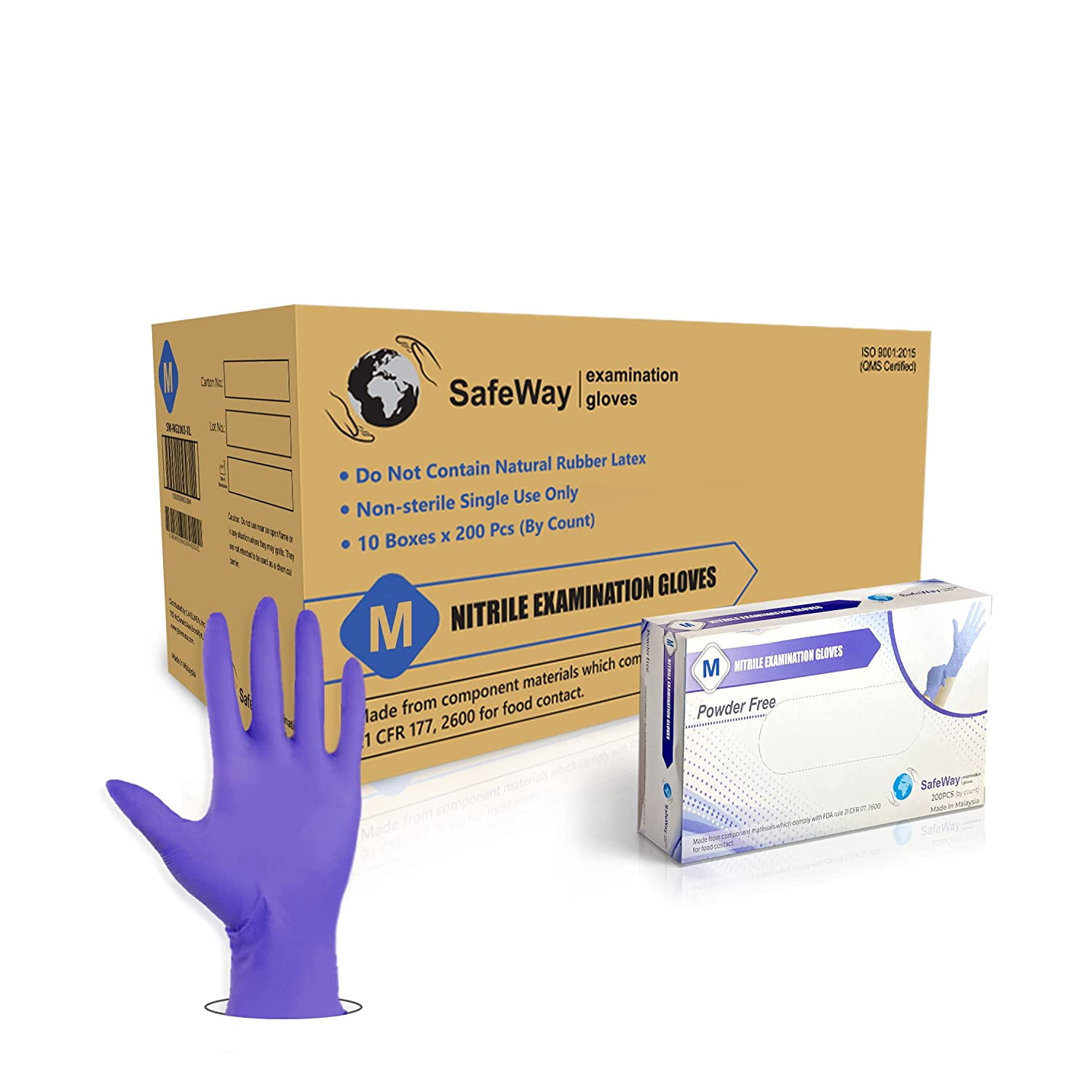SafeWay Disposable Nitrile Gloves, Powderfree, Latexfree & Non