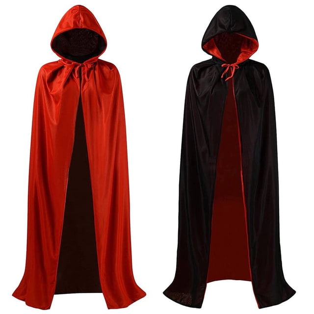 Capa Reversible con capucha para adultos y niños, capa con cuello levantado, bruja de vampiro, negra y roja, disfraz de Cosplay para fiesta de Halloween
