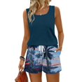 thumbnail image 3 of Coconut Print Two Piece Set for Women, Sleeveless Scoop Neck Tank & Elastic Waist Shorts - Casual Summer Lounge Outfit with Pockets Royal Blue XXXL, 3 of 9