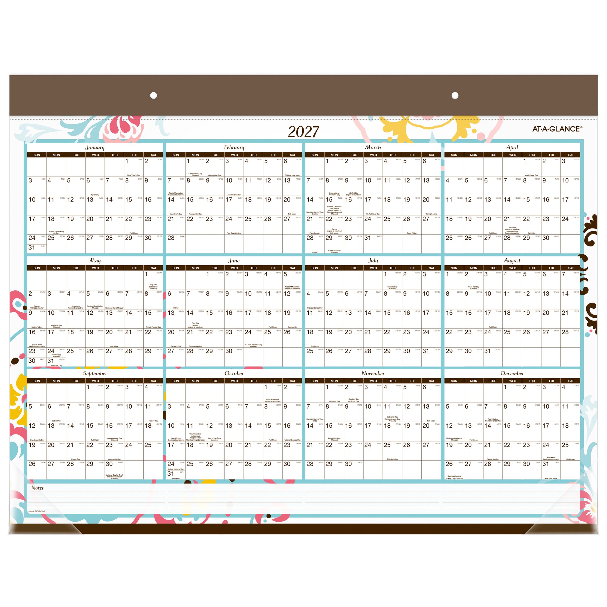 AT-A-GLANCE Suzani 2026 Monthly Desk Pad Calendar Standard 21 34 x 17 - Desk Pad