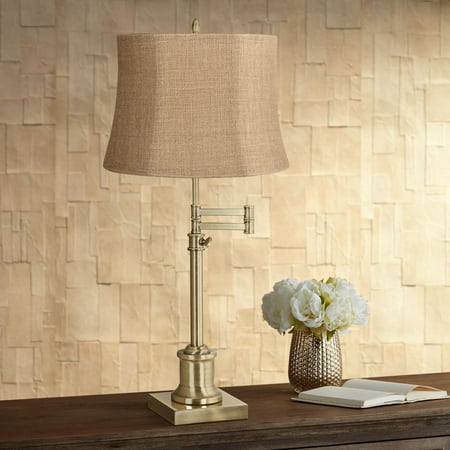 360 Lighting Westbury Natural Burlap Shade Brass Swing Arm Desk Lamp