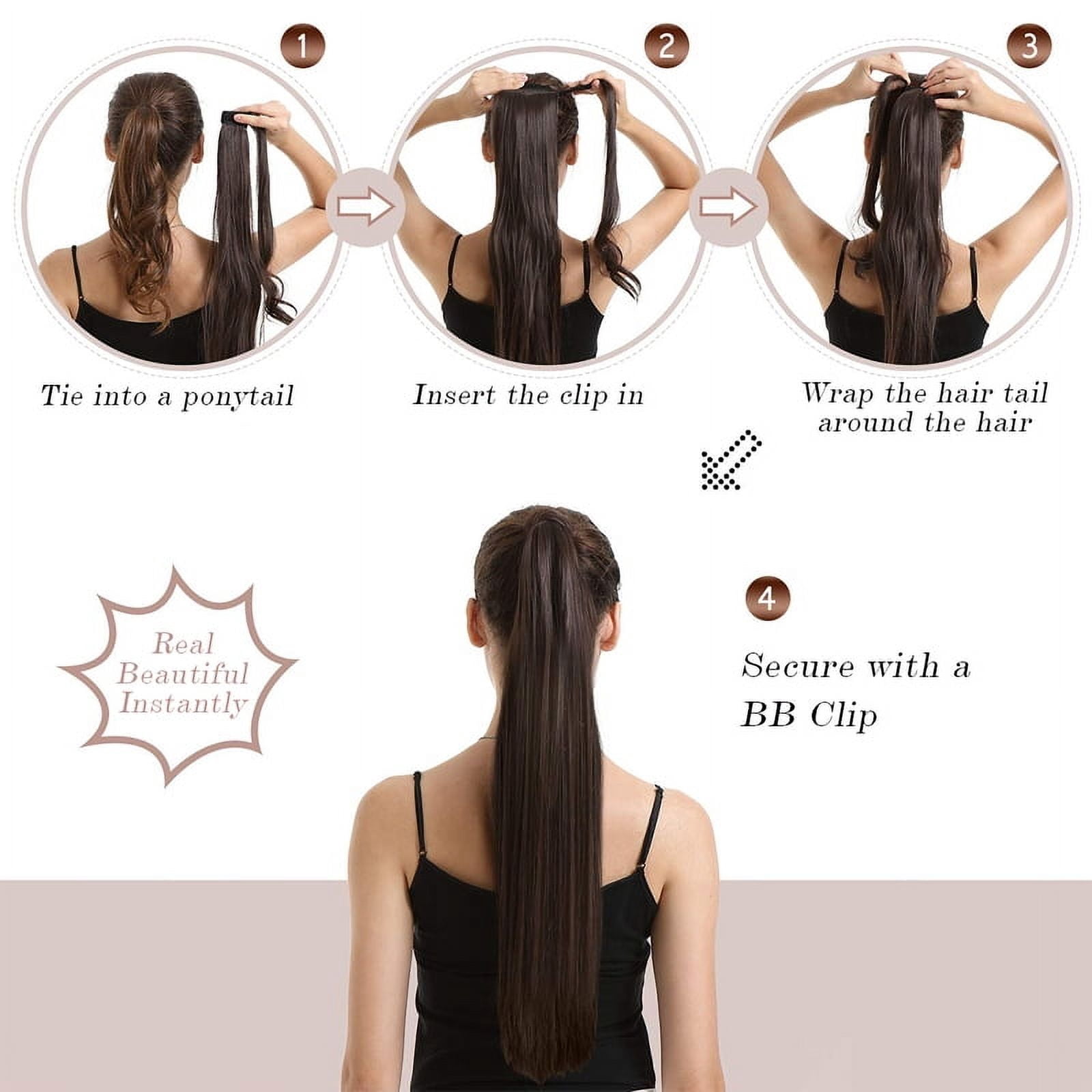 28 Inch Ponytail Extension, Long Straight Wrap Around Clip in Ponytail Hair Extensions Synthetic Soft Fake Pony Tail Hairpieces