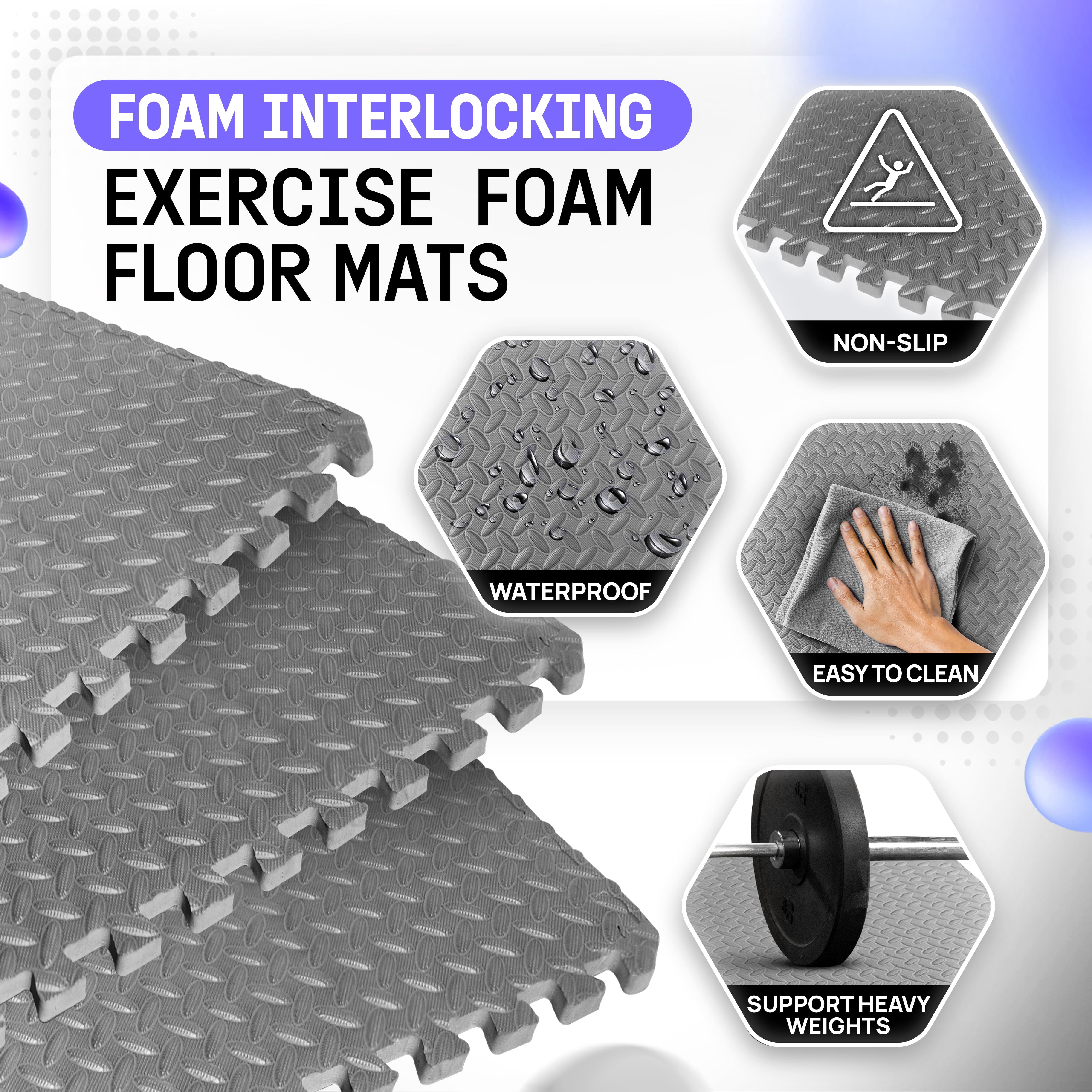 Yes4All Gym Flooring for Home Gym, 120 SQ. FT Puzzle/Interlocking Exercise Mat, EVA Foam Floor Tiles Padding with Border, Gray