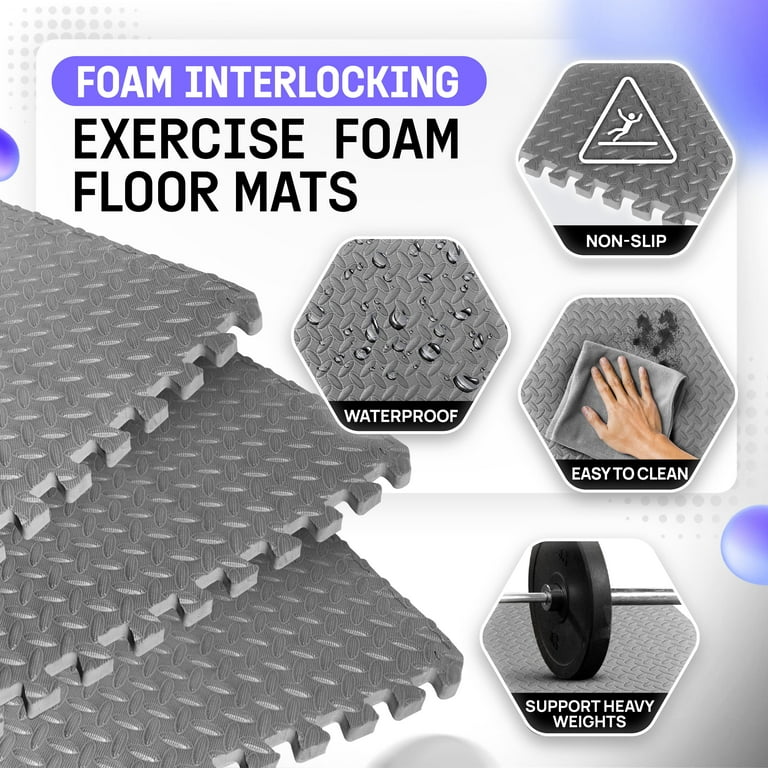 Yes4All 12 Sq.Ft Wood Grain Puzzle Exercise Mat | EVA Interlocking Foam Floor Tiles For Home Gym