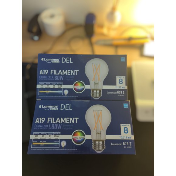 Luminous Elite Dell LED Light Bulbs A19 – Pack of 2 x 8 (16 Bulbs Total), 8.5W (60W Equivalent), 800 Lumens, Soft White 3000K, E26 Base, Dimmable – Energy Star Certified