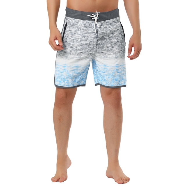 INSPIRE CHIC Men's Shorts Summer Printed Drawstring Color Block Swim Beach Shorts 30 Gray Blue