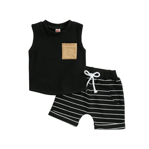 Bagilaanoe Summer Toddler Baby Boy Clothes Set Summer Outfits Sleeveless Tank Tops Striped Shorts 2PCS