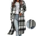 thumbnail image 5 of Sevevn Women Oversized Long Plaid Woolen Shacket Lapel Collar Zip Button Up Long Sleeve Coat Hand Pockets Streetwear Outerwear, 5 of 8