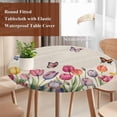 thumbnail image 4 of Tulips Spring Floral Round Tablecloth, Fitted Table Cover with Elastic for 36"-44" Round Tables, Pastoral Flowers Butterfly Rustic Table Cloth Outdoor Indoor Dinning Party Waterproof Tablecloths, 4 of 7