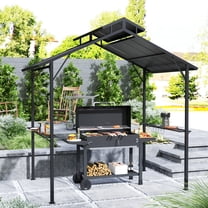 Outsunny 8 x 5ft Hardtop Grill Gazebo, Outdoor BBQ Gazebo with Double Metal Roof, 2 Side Shelves and 10 Hooks for Patio Backyard Lawn Deck