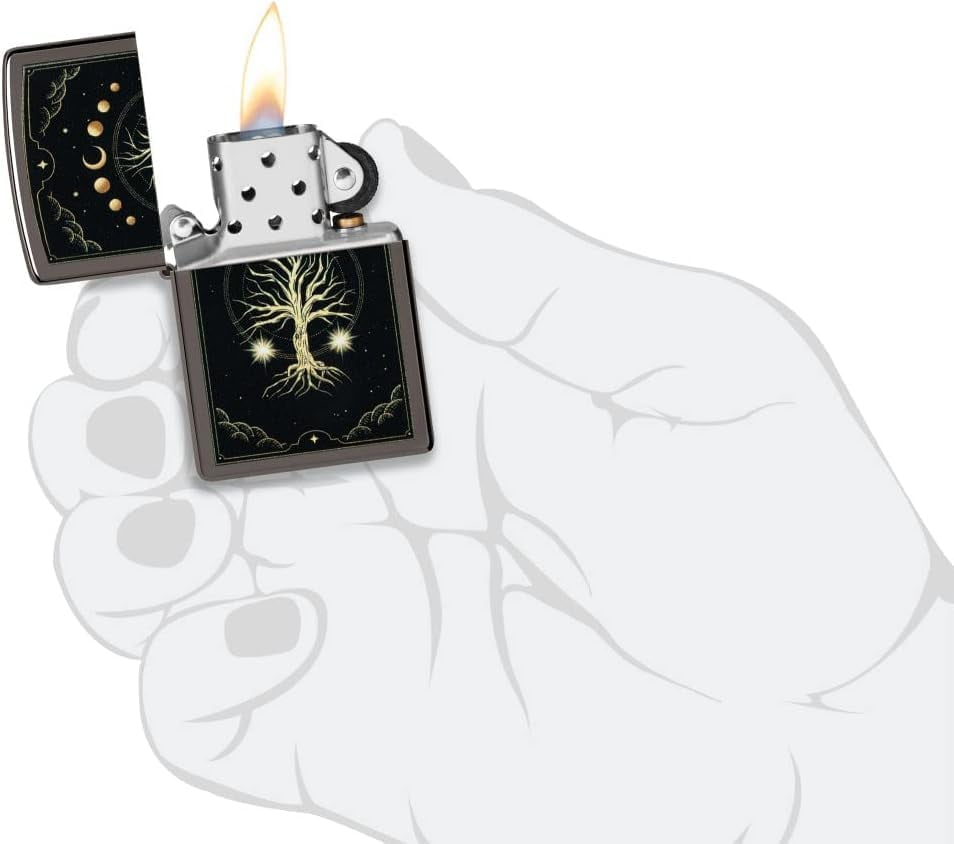 Zippo Lighter - Customized Message Tree of Life Mystic Nature - Black Ice 48636