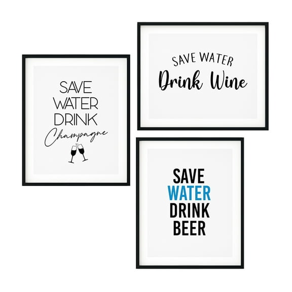 Funny Drinking Decor 11 x 14" Wall Art UNFRAMED Print (3 Pack)