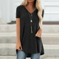 thumbnail image 3 of Aviva Women Fashion Plus Size Print V Neck Short Sleeved Long T-shirt Blouse, 3 of 6