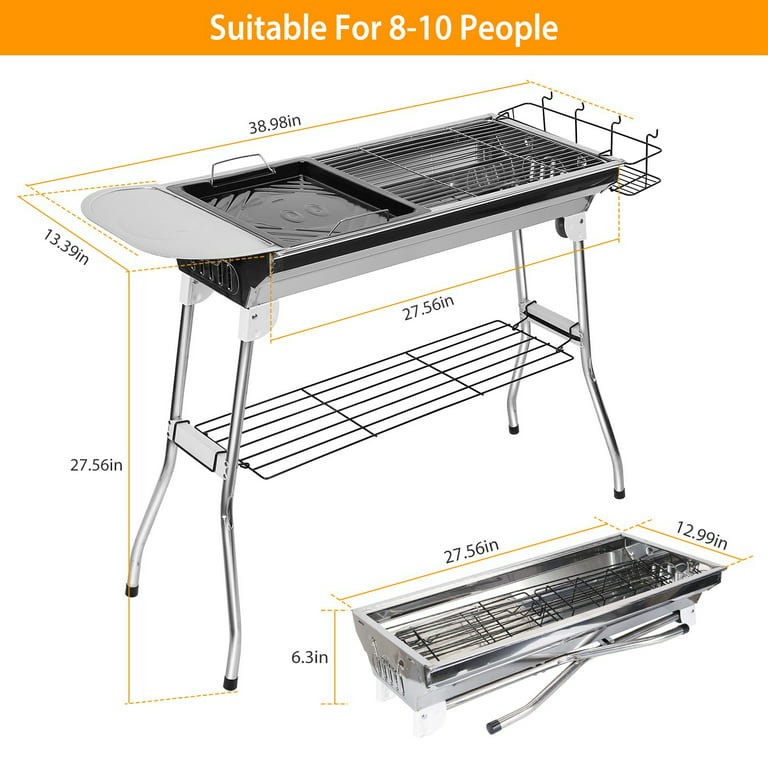 iMounTEK Foldable BBQ Grill, Portable 1472 F Stainless Steel Charcoal Barbeque Grill Set for Camping Picnic Backyard Cooking Party