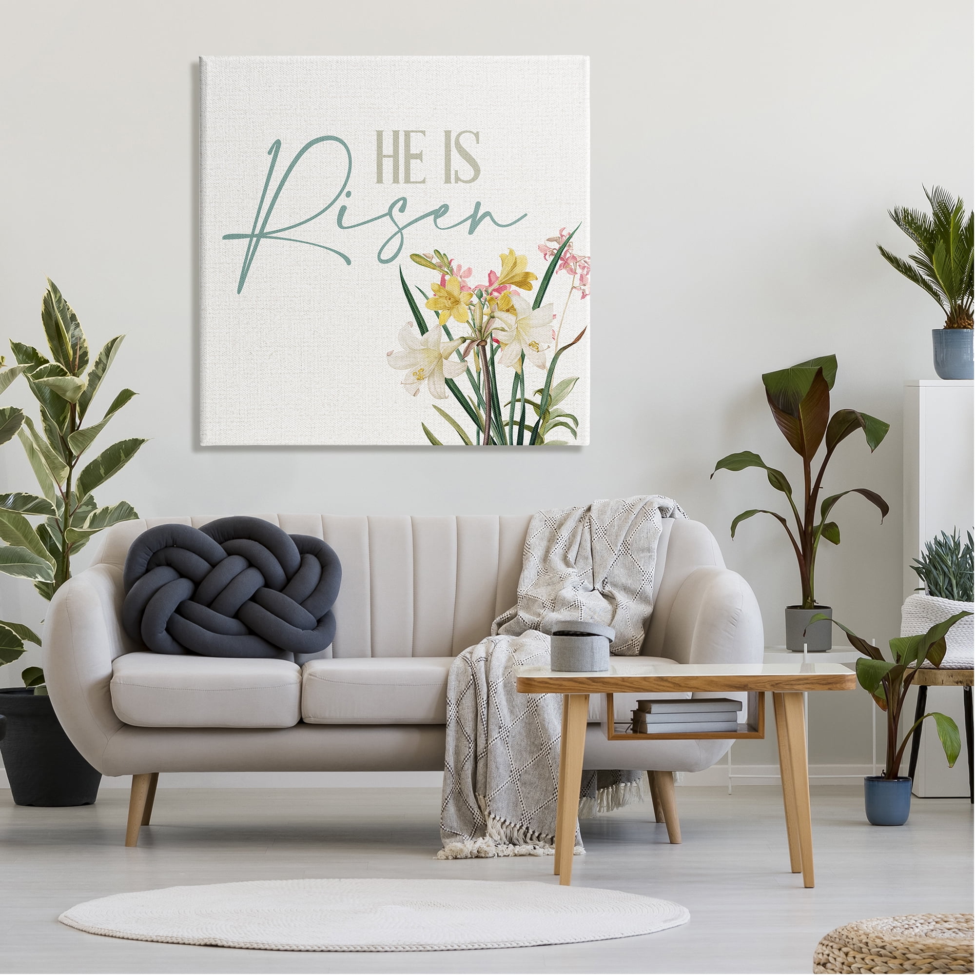 He Is Risen Religious Easter Holiday Flower Blossoms Canvas Art, 36 x 36, By Kim Allen