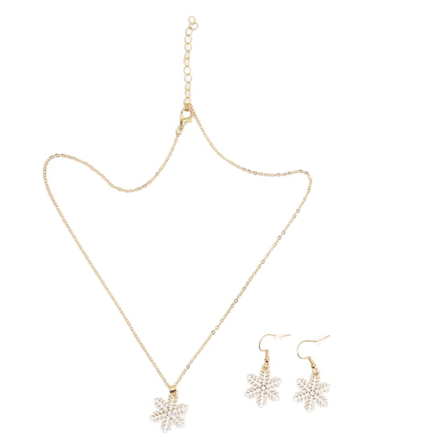 Pendientes de collar de copo de nieve, collar y arete de copo de nieve Pendiente de copo de nieve Conjunto de collar y aretes de copo de nieve elaborados con cuidado
