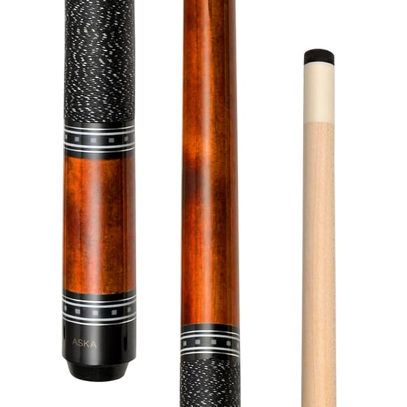 ASKA Brown 52" Short Pool Cue with Black Irish Linen Wrap and Maple Shaft