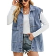 thumbnail image 2 of Zontroldy Denim Jean Chaleco para mujer de gran tamaño sin mangas con botones Denim Jean chaleco chaleco chaqueta, 2 of 5